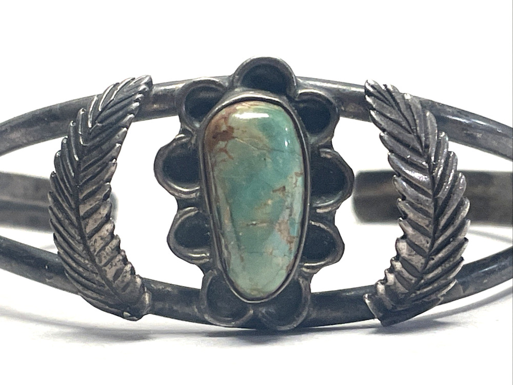 Vintage Native American Navajo Sterling Silver Turquoise Cuff Bracelet 21g